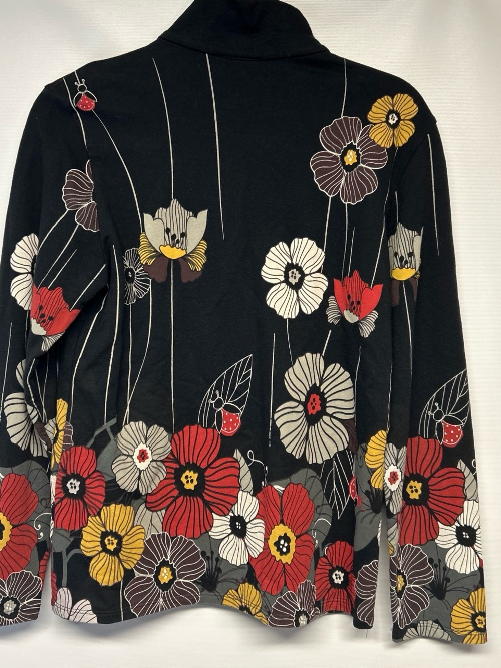 Jess & Jane Black Floral Zip-Front Jacket with Red, Yellow & Cream Blooms - Picture 4 of 4